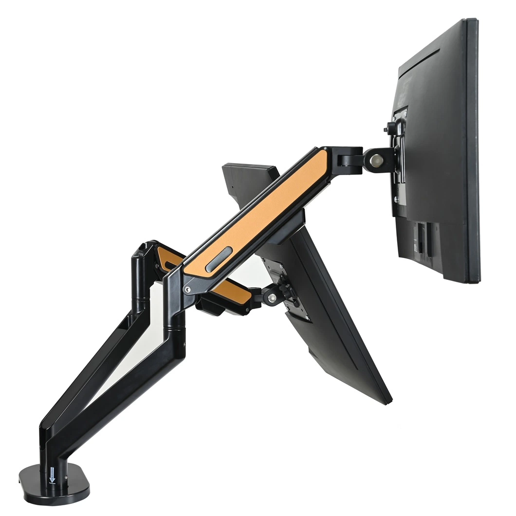 Yellow Leather Decoration Aluminium Alloy Dual Monitor Arm LCD Desk Mount Gas Spring Monitor Stand Arm Ws-Z200-Y