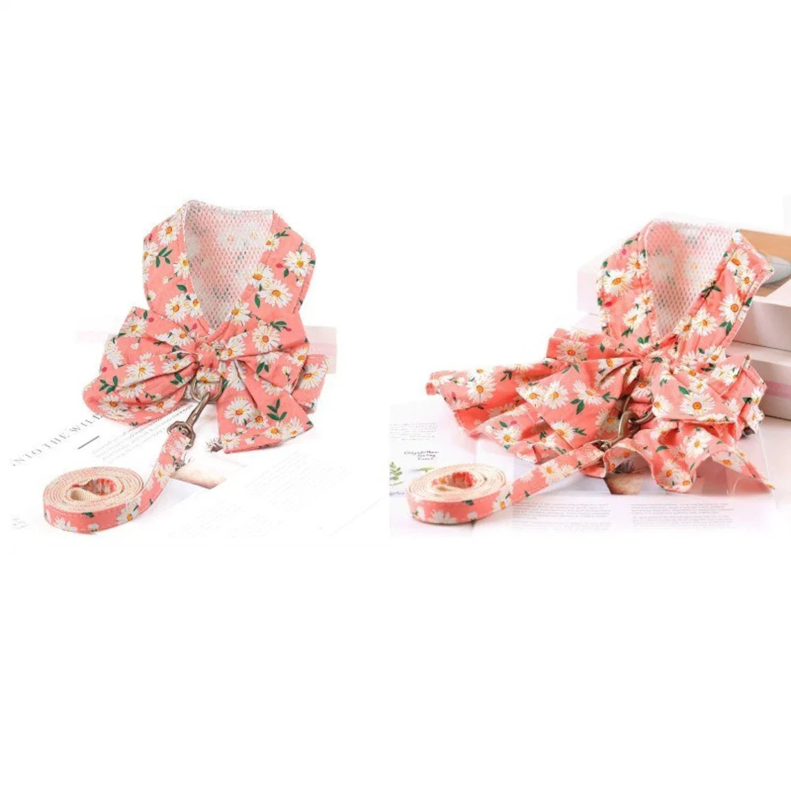 Flower Print Harness Dress and Leash Set Cute Lively Dog Clothes