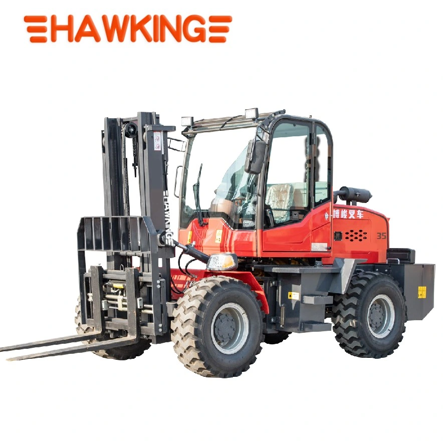 3.5ton Rough Terrain Forklift, 4 Wheel Drived, Chinese Top Engine, off Road Fork Lift Truck, Diesel All Terrain Forklift