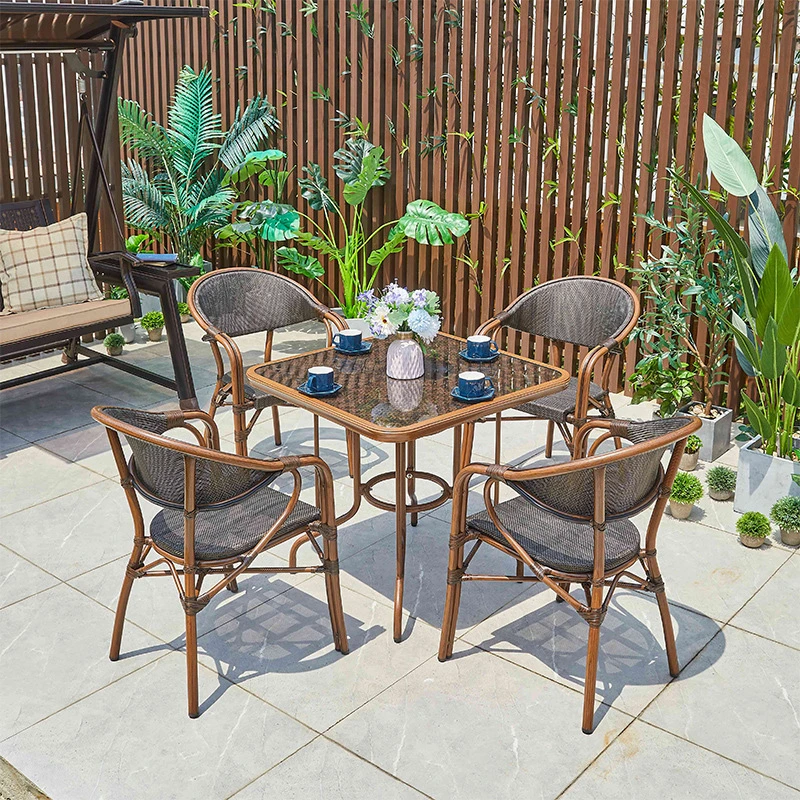 Outdoor Furniture with Durable Rope Woven Chair Commercial Used Restaurant Dining Armchairs