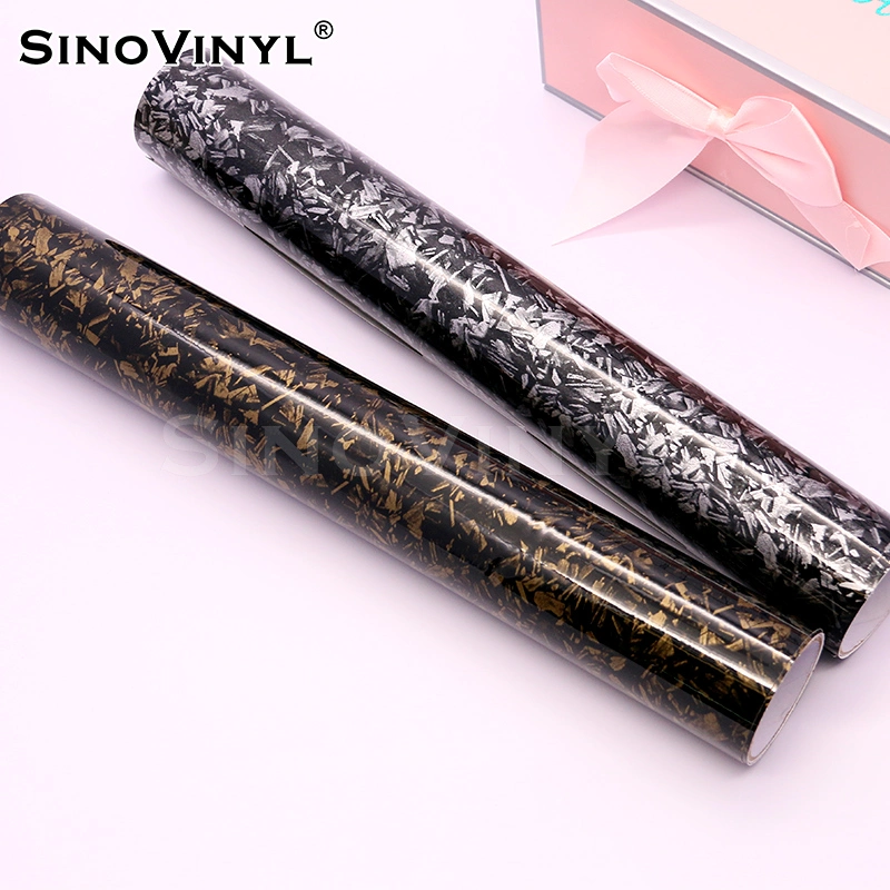 SINOVINYL Forging Pattern High Glossy Surface Gold Black Motorcycle Stickers Car Wrap Foil