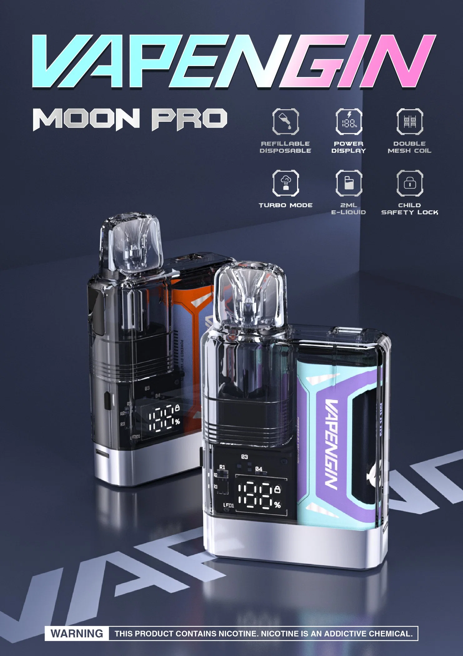 Vapengin Pod System Power display Refillable Disposable/Chargeable Double Mash Coil Child Safety Lock