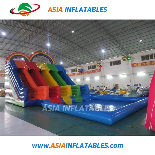 Cheap Factory Cost Inflatable Rainbow Slide, Rainbow Water Slide, Inflatable Rainbow Slide with Pool