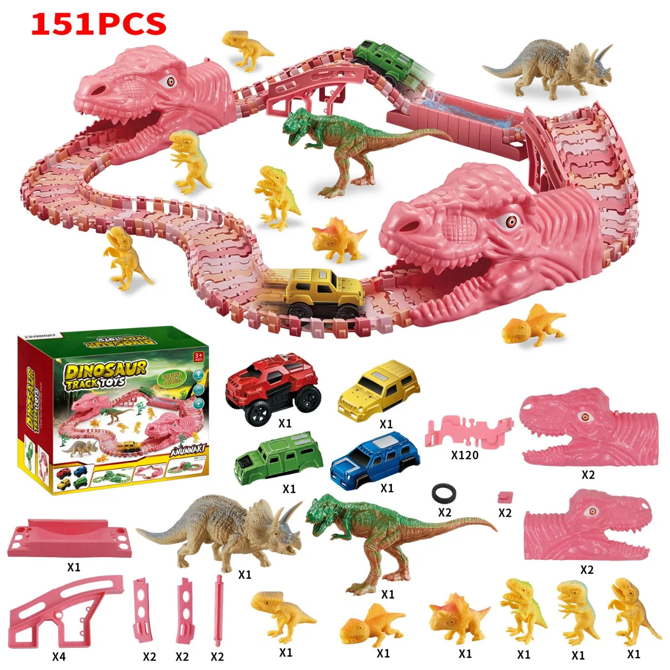 Dinosaur Magic Flexible Tracks Race Car Educational Easy Assemble Electric Safety Dinosaur Track Slot Toys