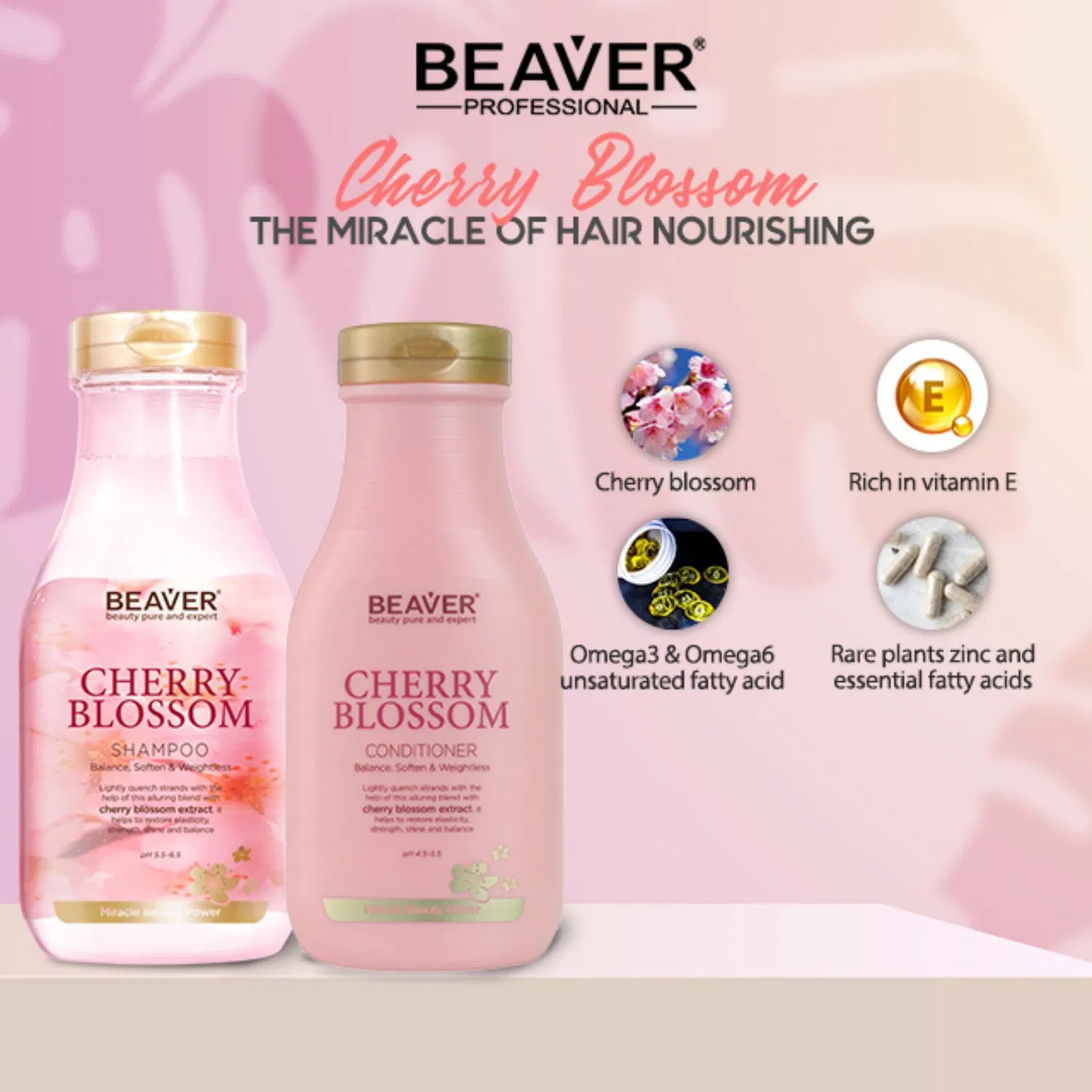 Beaver Oil Control nourriture nourriture cerise Blossom shampooing et conditionneur de cheveux