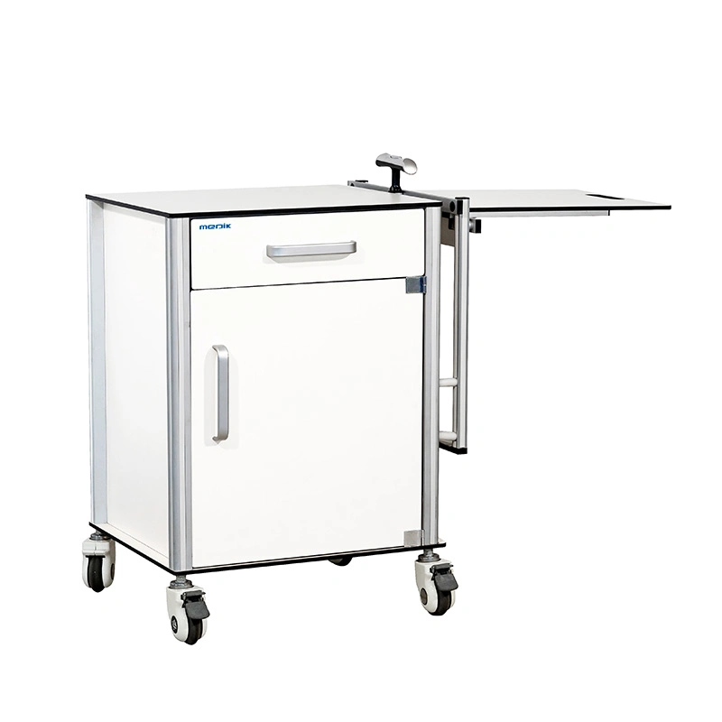 Ya-B10 Hospital Mobile White Bedside Cabinet with Overbed Table