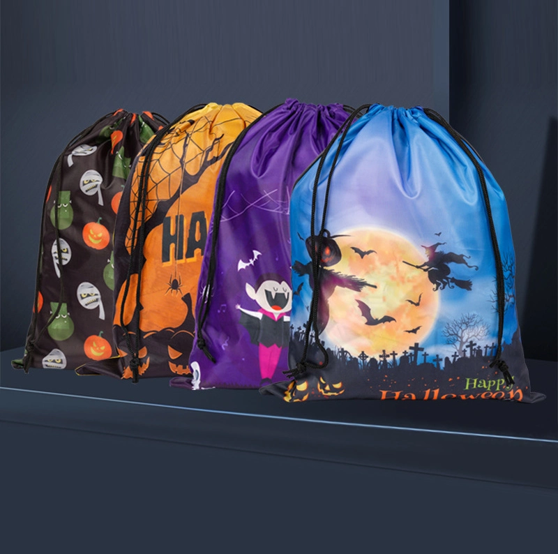 Halloween 420d Bolsa impresa Mochila lavable con cordón ajustable largo Cuerdas