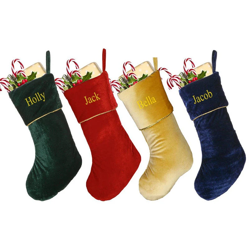 Wholesale Custom Gift Bag Socks Decor Gold Rope Luxury Plush Sublimation Christmas Stocking