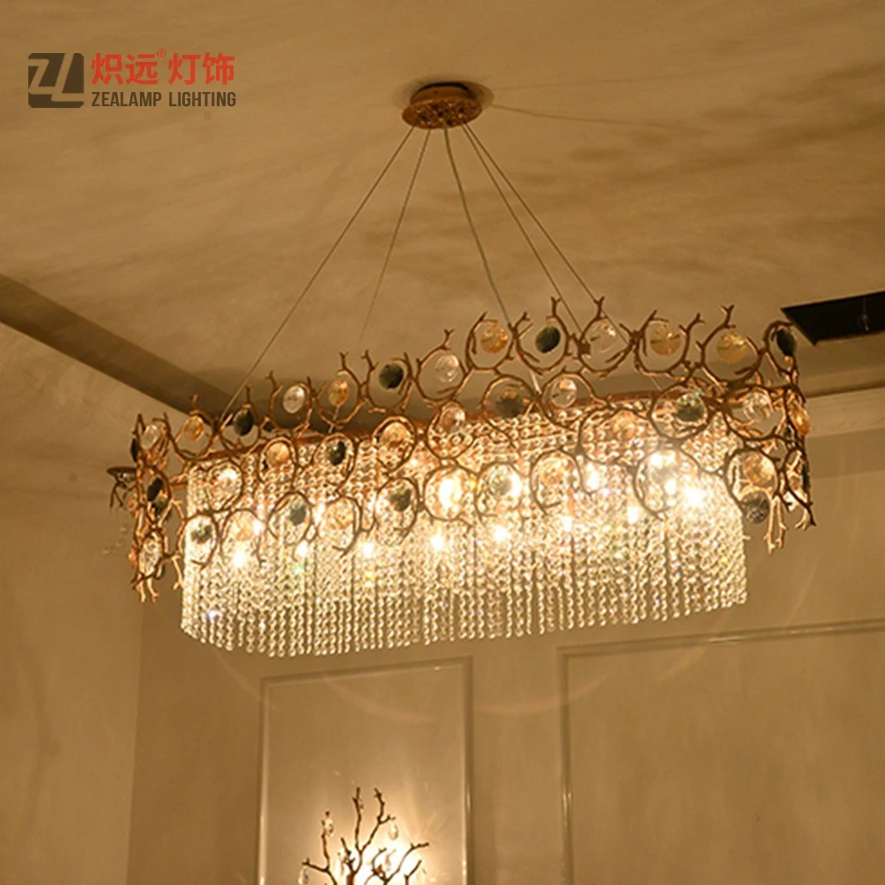 Lobby Luxury Crystal Lighting Tree Branch LED Copper Chandelier Hotel Pendant Light