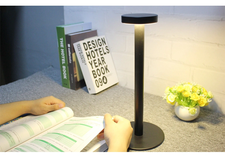 Portable Battery Powered Aluminum Lighting Metal Desk LED 2-Levels Brightness Bedside Rechargeable Desk Reading Book Furniture Light Cordless Table Lamp