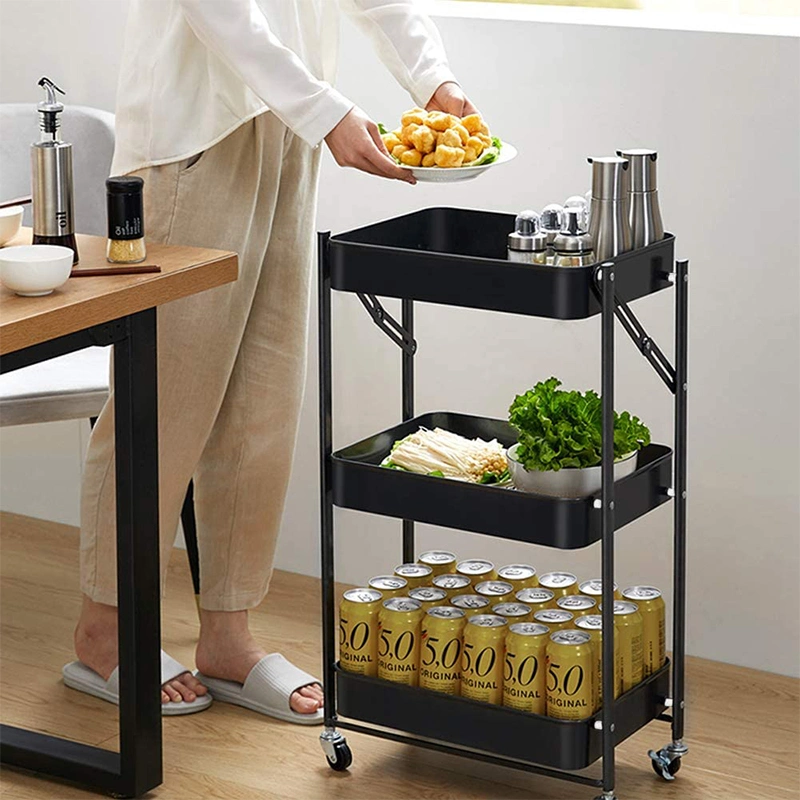 3-Layer Kitchen Trolley Design Bathroom Trolley Cart Metal Book Trolley Home Tool Storage Rack with Wheels