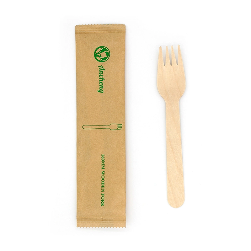 Disposable Wooden Handle Cutlery Set with Printing Paper Packing