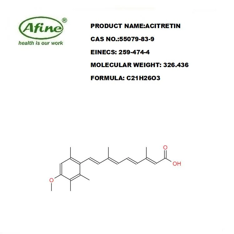 CAS 55079-83-9 de la acitretina / Neotigason, Soriatane NEOTIGASON / 8 / SORIATANE / (all-e)-9-(4-metoxi-2, 3, 6-trimethylphenyl)-3, 7-dimetil-2, 4, 6, 8-nonatetraen