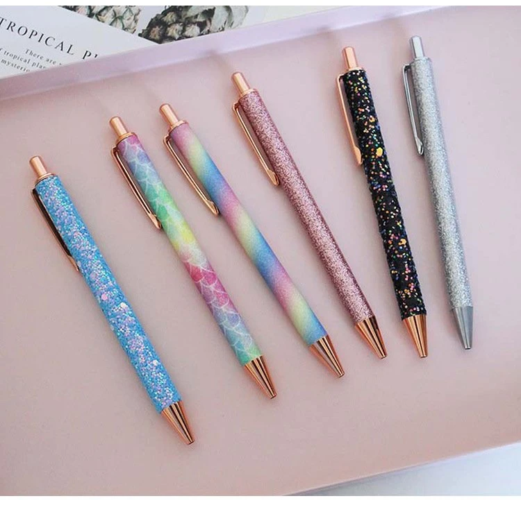 New Design Bling Bling Colorful Writing Click Metal Gift Pen Promotion Fashion Glitter Metal Ball Pen with Logo