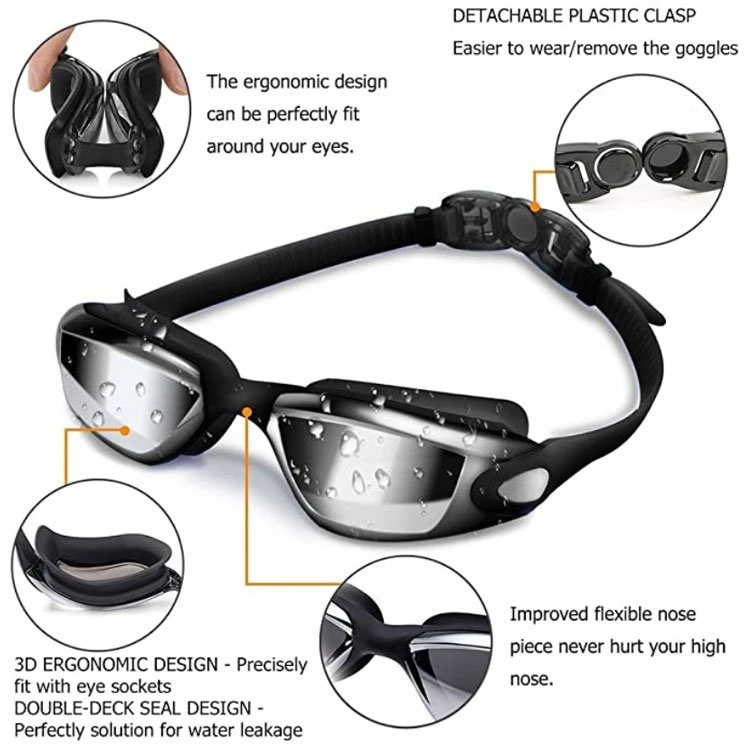 Pont de nez réglable de 3 pièces comprenant des bouchons d'oreilles ergonomiques en silicone pour la natation Lunettes de protection avec technologie anti-buée