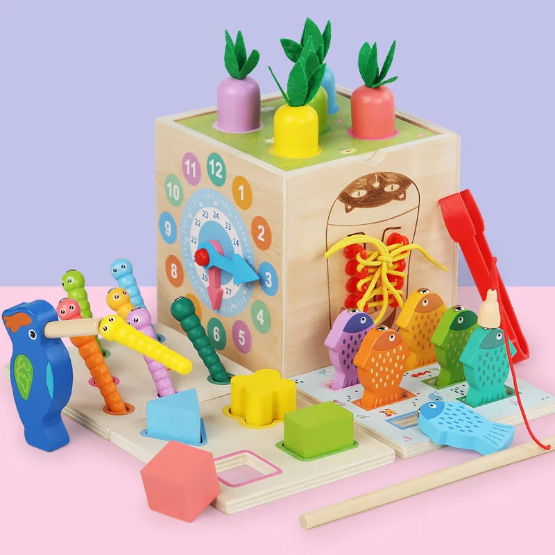 8-in-1 Develop Intelligence Wooden Educational for Toddler Montessori Toy Set