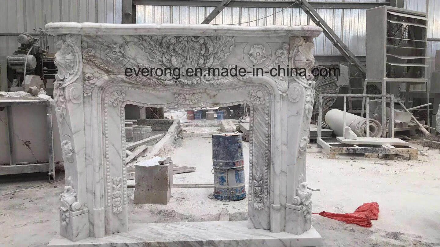 White&Grey Marble Carving Fireplace for House/Villa Living Room Decoration