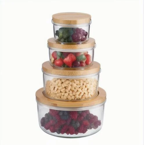 Eco-Friendly Glass Meal Microwave Oven Freeze Dishwasher Safe Glass Food Storage Containers with Bamboo Lid