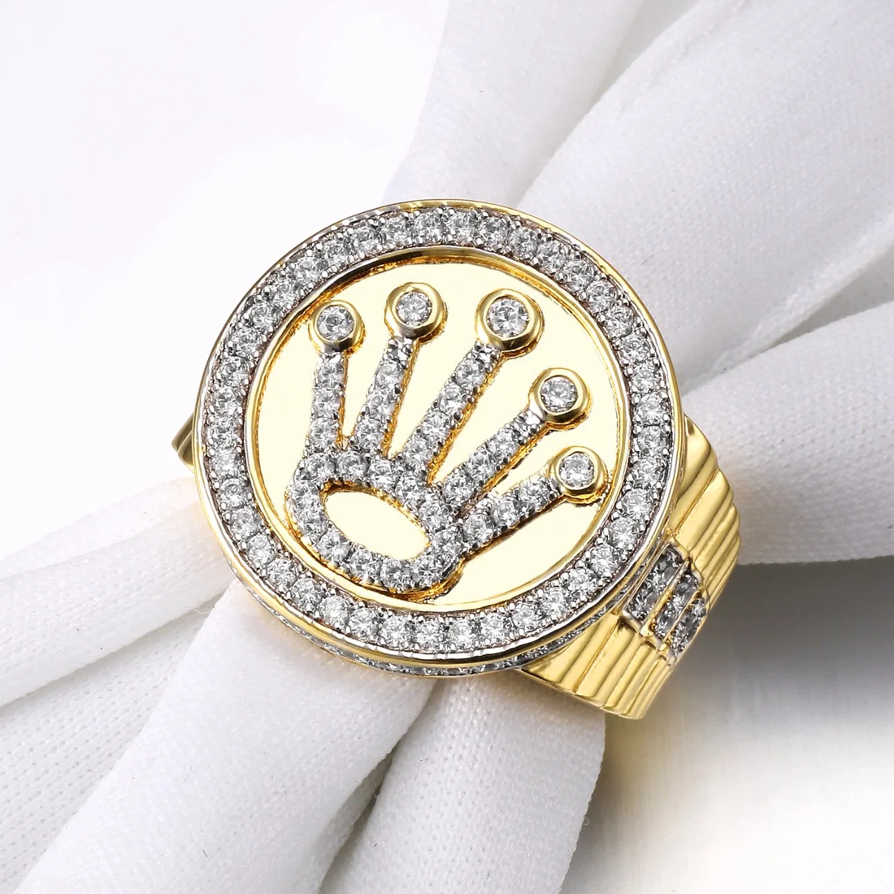 Hip Hop Jewelry Palm Pattern 18K Gold Plated Men Ring with CZ Stone Brass Jewelry