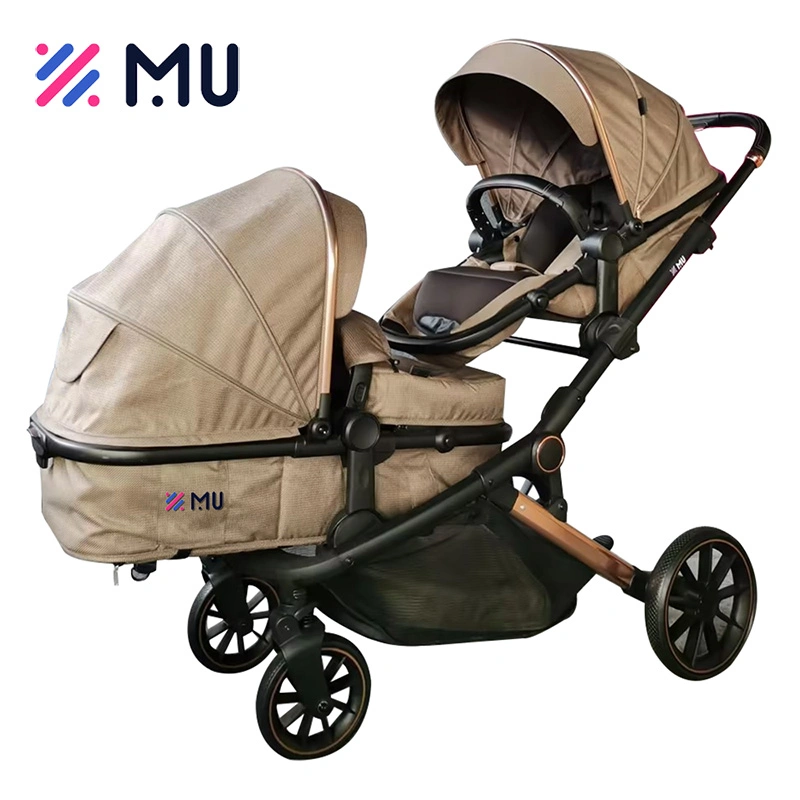 Luxury Two Seats Travel System Reversible Foldable Twins Double Baby Stroller for Two Kids