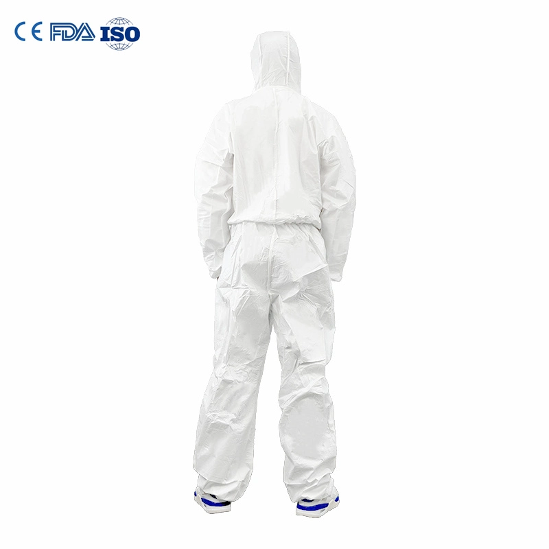 En14126 Disposable Tyvek Coverall 65g Washable Elastic Cuffs for Outpatient Clinics Anti-Spray Reusable Isolation Suit Cat III