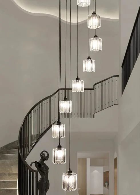 Treppe Pendelleuchte Moderne Luxus Decke LED Kristall Kronleuchter Anhänger Licht