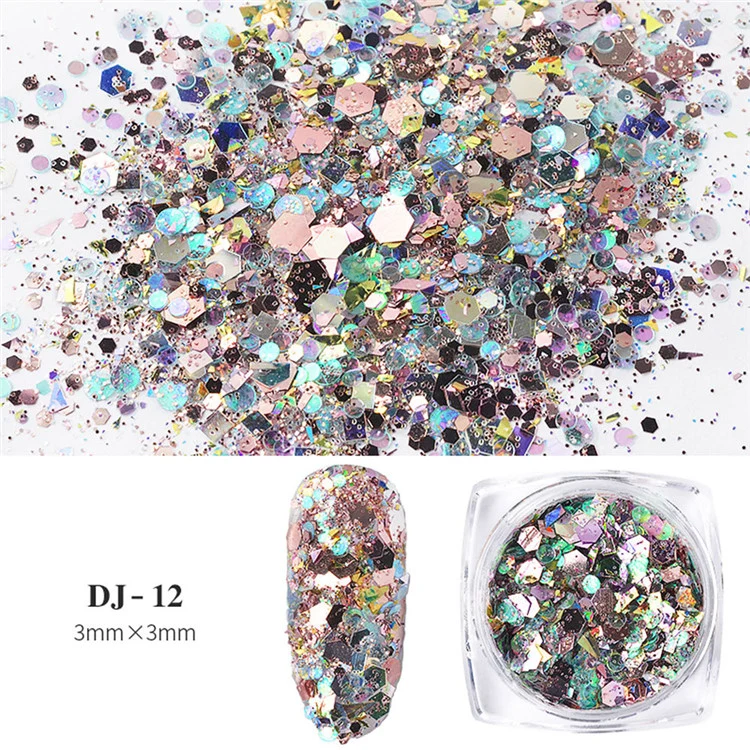 Hot 12 colores de uñas brillantes Sequin Polvo Glitter decoracion, DIY Nail Art suministros de productos de diseño