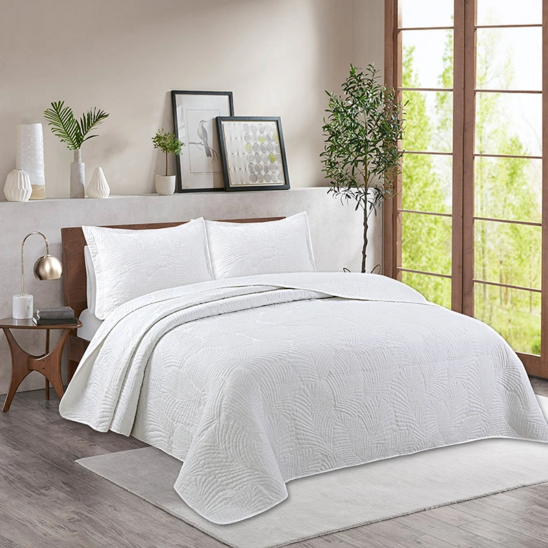 Solid Colour Bed Cover Cotton Quilted Comforter Simple Washed 3 Piece Set Home Textiles