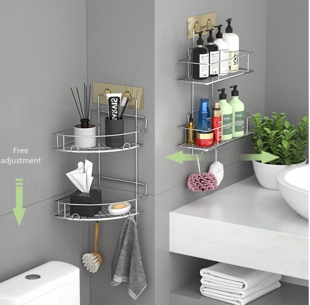 Hot Selling No Drilling Wall Mounted Shower Caddy Adhesive Bathroom Corner Shelf