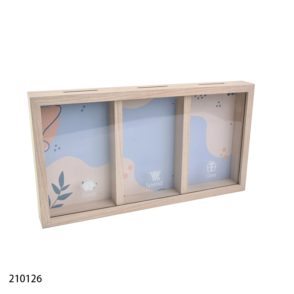 Boîte à argent en bois rectangulaire avec cadre photo en boîte d'ombre en gros pour enfants.