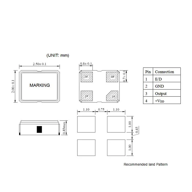 Osc-SMD2520 48~50MHz 48.000MHz~50.000MHz 2.5*2.0mm Size 1.8V 3.3V 20ppm 30ppm 50ppm 100ppm Available Xo Quartz Crystal Oscillator