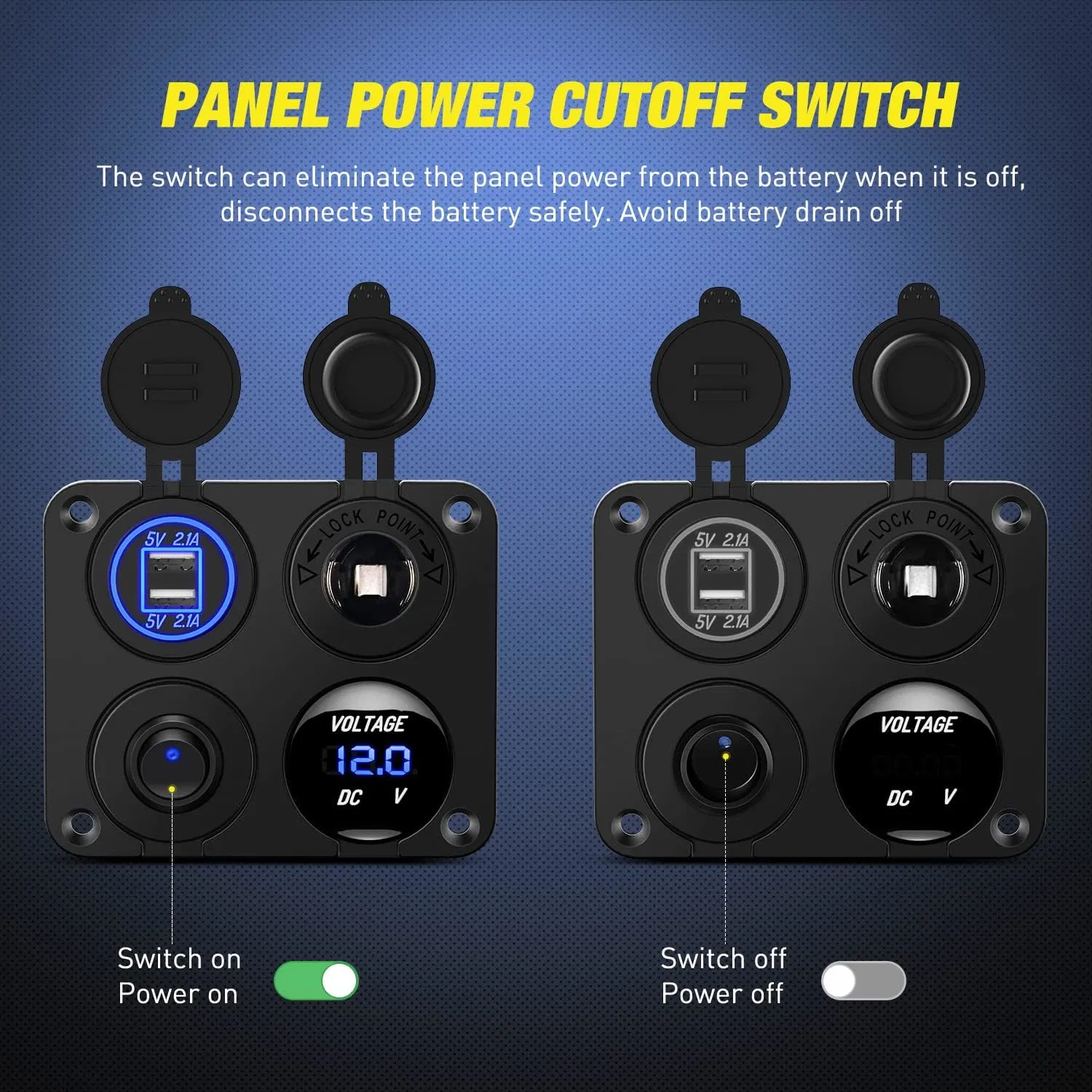 4 en 1 encendido apagado Cargador toma Panel USB doble Cargador Power Outlet LED voltímetro encendedor de cigarrillos toma LED on Interruptor basculante de apagado para camión de coches de navegación