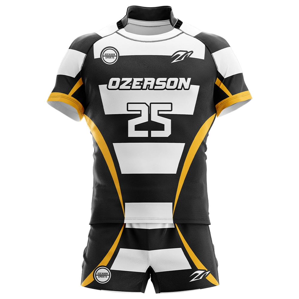 Tissu en jersey de rugby personnalisé coton de haute qualité pour enfants/adultes tous les noirs Maillot de rugby