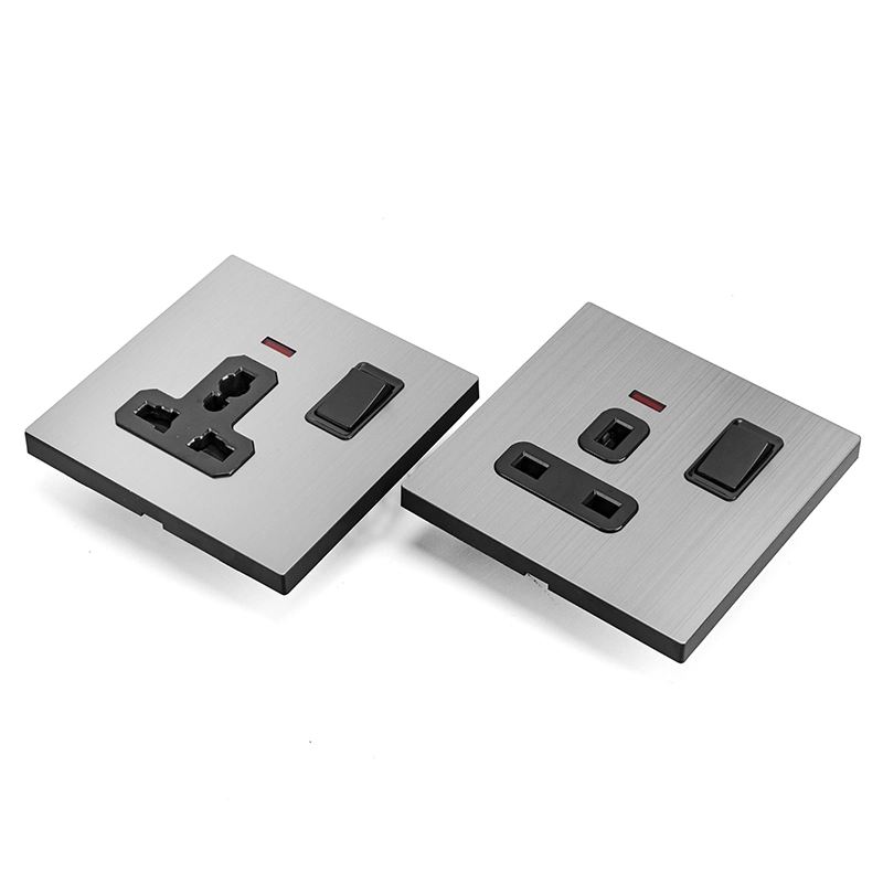 S5 Aço inoxidável/metal por grosso UK BS Smart13A Multi Sockets Electric Tomada de parede para interruptor de parede com USB