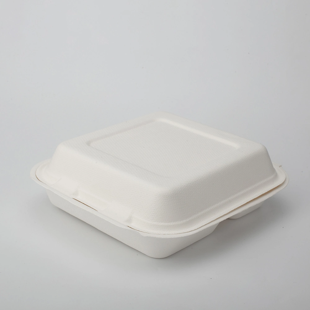 3% biodegradable caña de azúcar Bagasse9" X 9" 100-C contenedor con bisagras