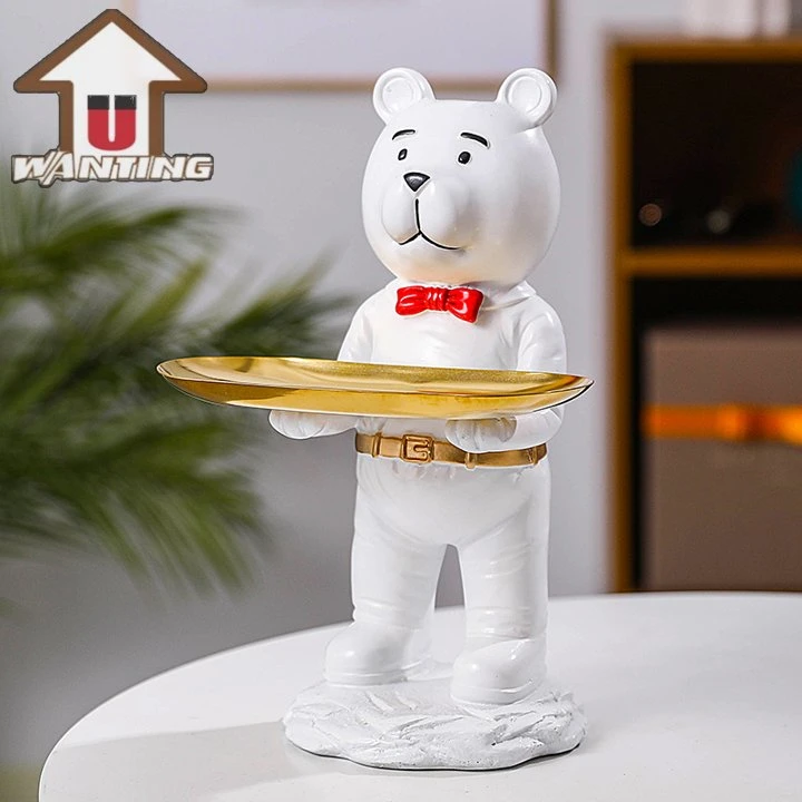 Escultura em urso de resina Key Candy Storage Tray Promocional Gift Home Decoração de desktop