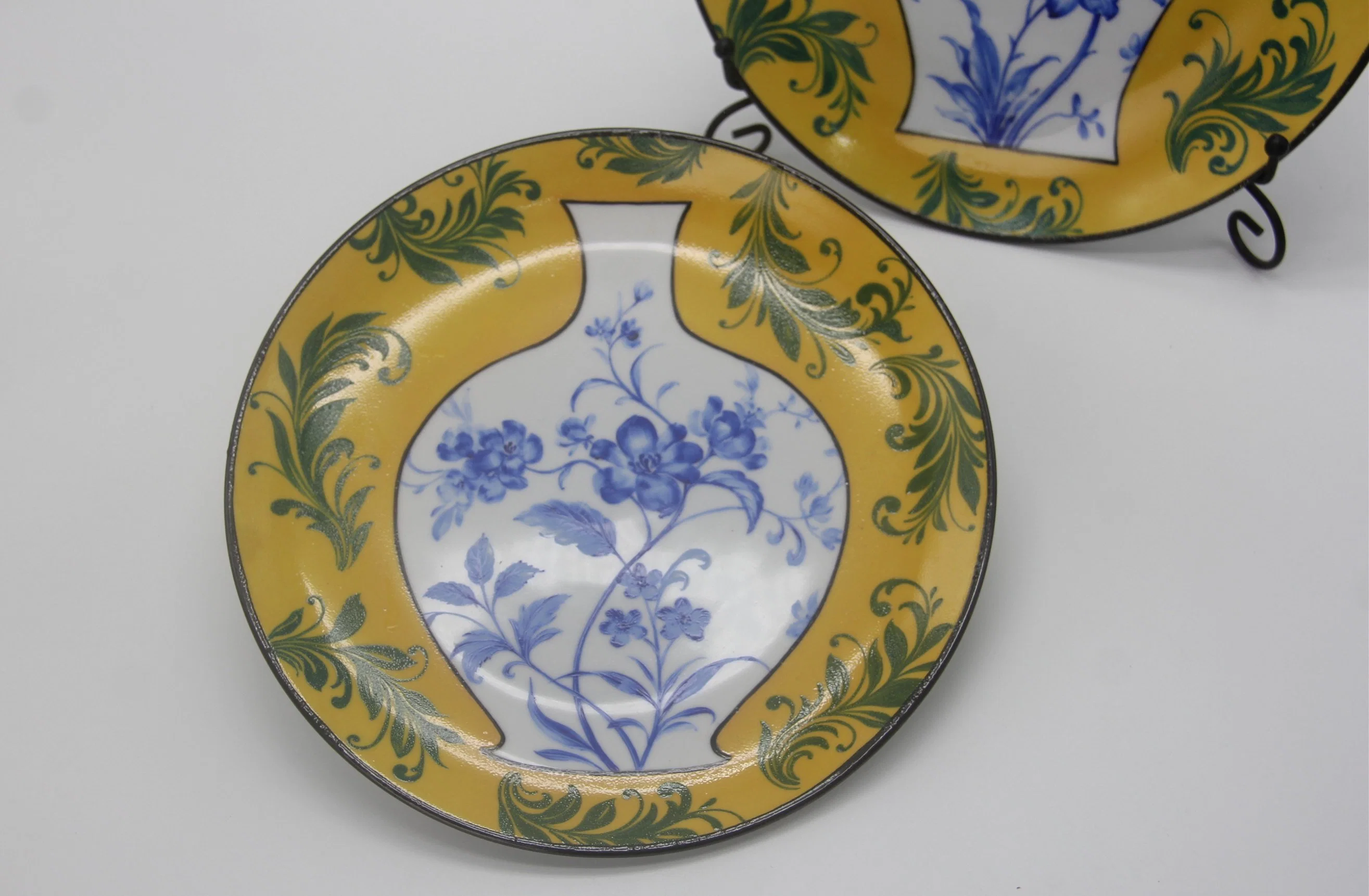 p003-1 Home Decor Großhandel/Lieferant Porzellan Blau und Weiß Teller Chinoiserie Wanddekor Keramik Gelb Runde Platte