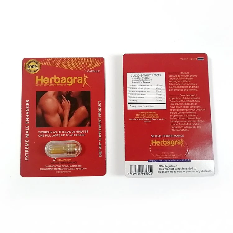 Custom Made Private Label Dietary Supplement Herbal Long Time Male Capsule Enhancement for Men Card Boxed