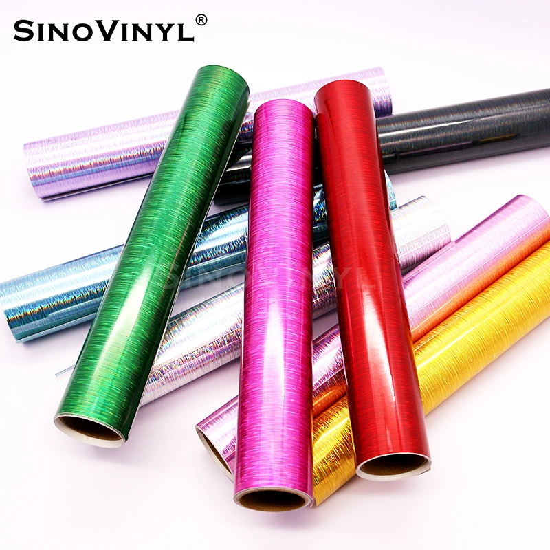 SINOVINYL Waterproof Glossy Holographic Brushed DIY Self Adhesive Vinyl Rolls for Sign Handwork