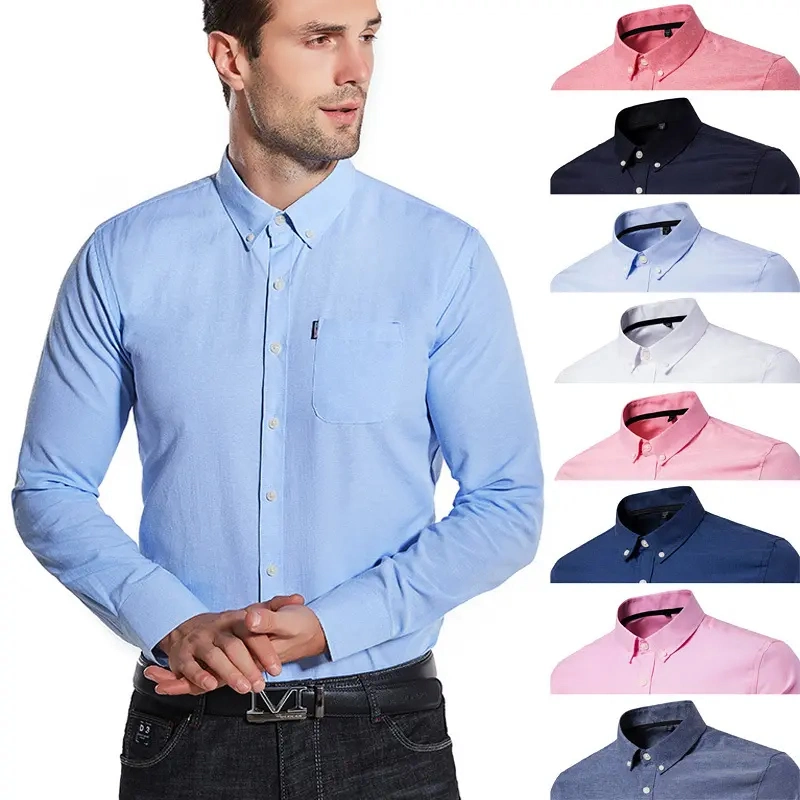 100% Combed Cotton Oxford Shirt Embroidery with Long Sleeve Casual Shirt for Men