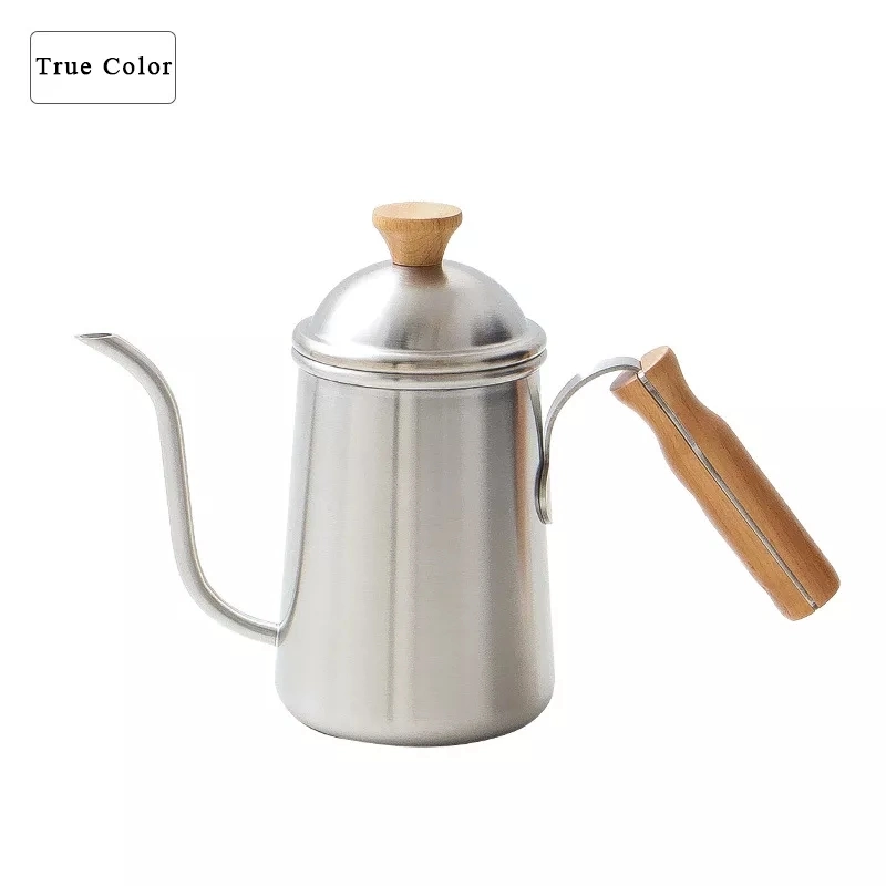 650ml High Quality Elegant Gooseneck Pour Over Tea Pot Kitchen Stainless Steel Drip Coffee Kettle with Wooden Handle