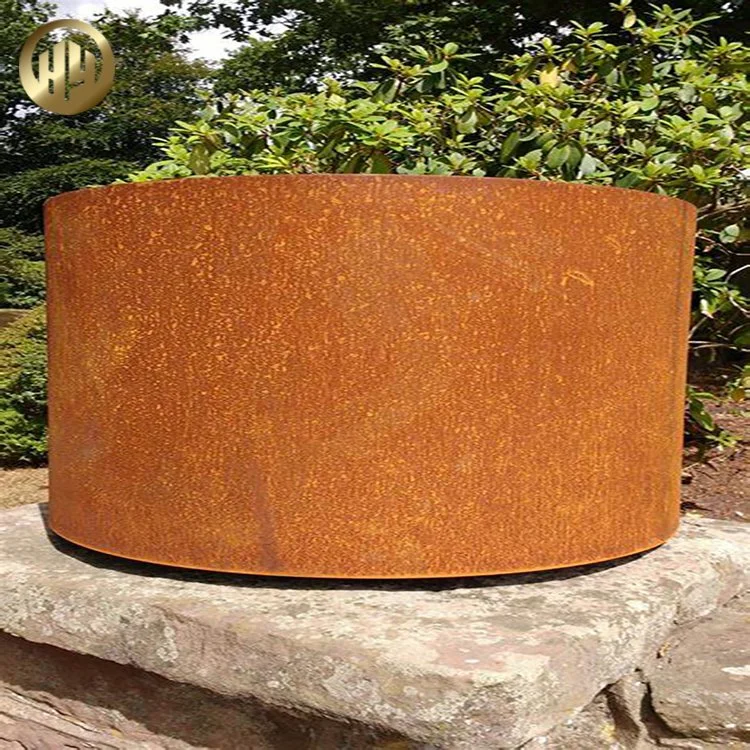 Round Corten Steel Flower Planter Pot Simple Decoration Metal Nursery