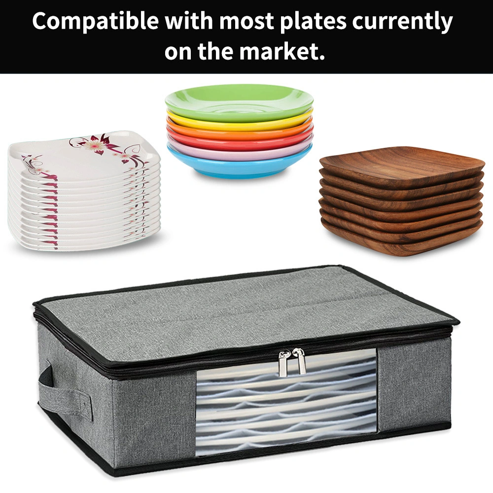 Hard Shell Plates, Tea Cups Organizer Box with Dividers and Handles Bl16092