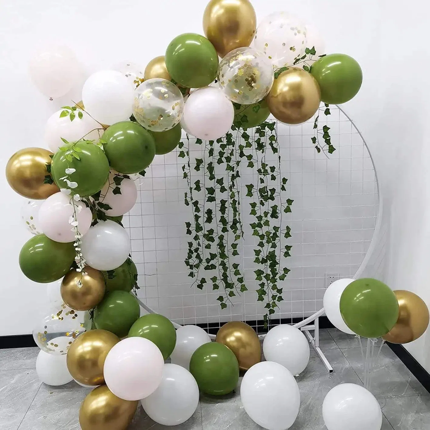 Jungle Wildlife Theme Birthday Party Decoration Olive Green Balloons 62PCS White Green Latex Balloon