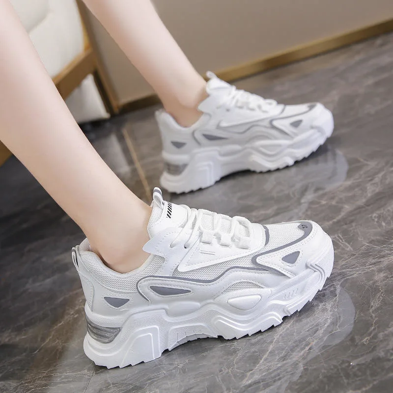 2023 Chunky Sneakers Women Synthetic Leather Mesh Mixed Colors Ladies Shoes