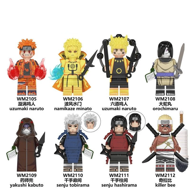 Conjunto de bloques de construcción Miriat Sasuke Kakashi Akatsuki Bricks Anime Mini Figuras de acción Cabezas de ensamblaje Juguetes Regalos de cumpleaños para niños