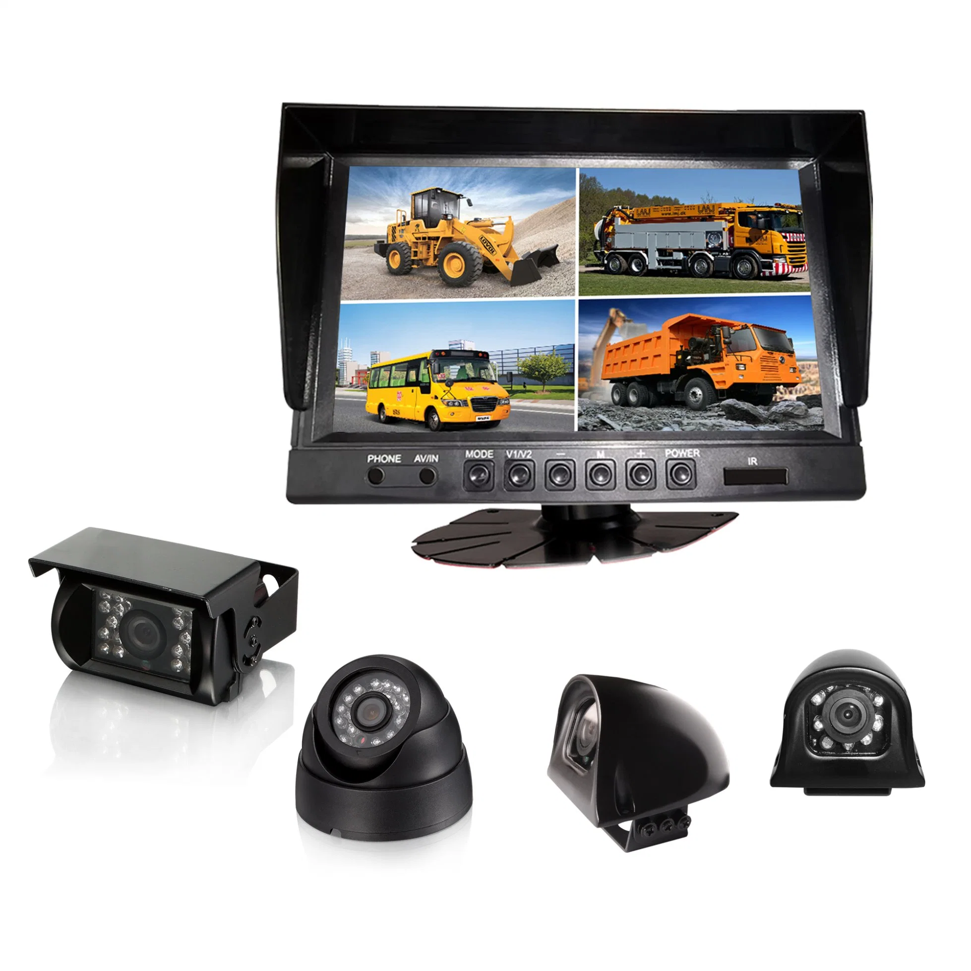 9inch Dash Mount Quad Monitor Car Display Screen with 4 Video Inputs for Reversing Aid Car TFT LCD