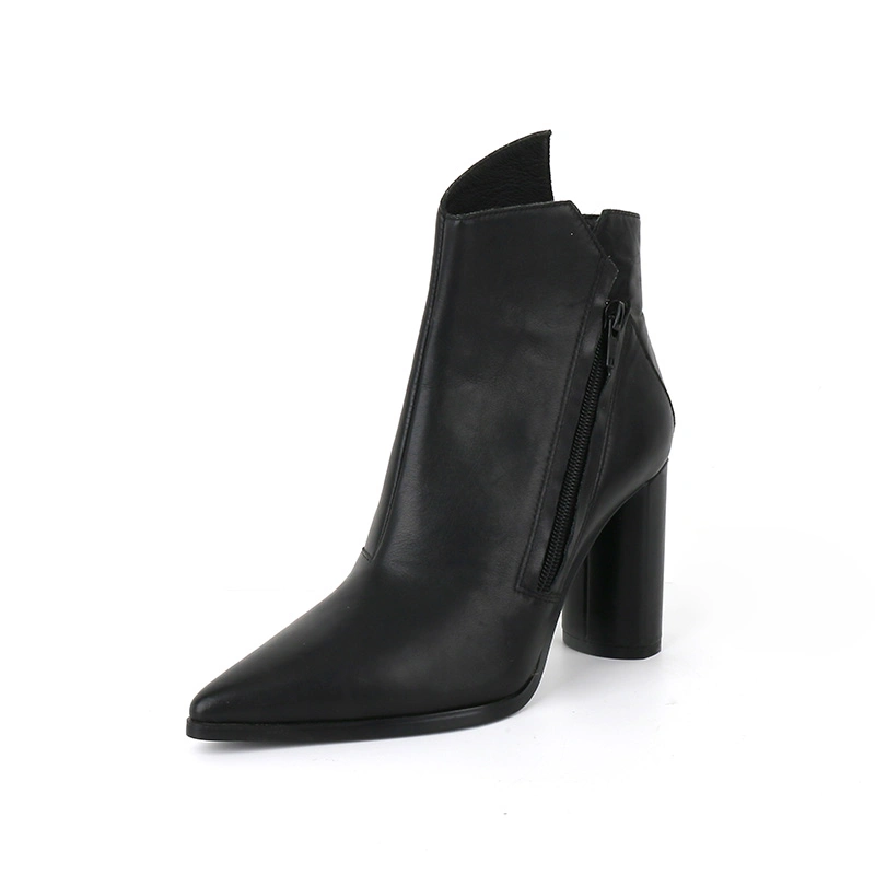 Graceful Arch Zip Leather Ankle Boots Asymmetric Collar Pointed Toe Women Shoes