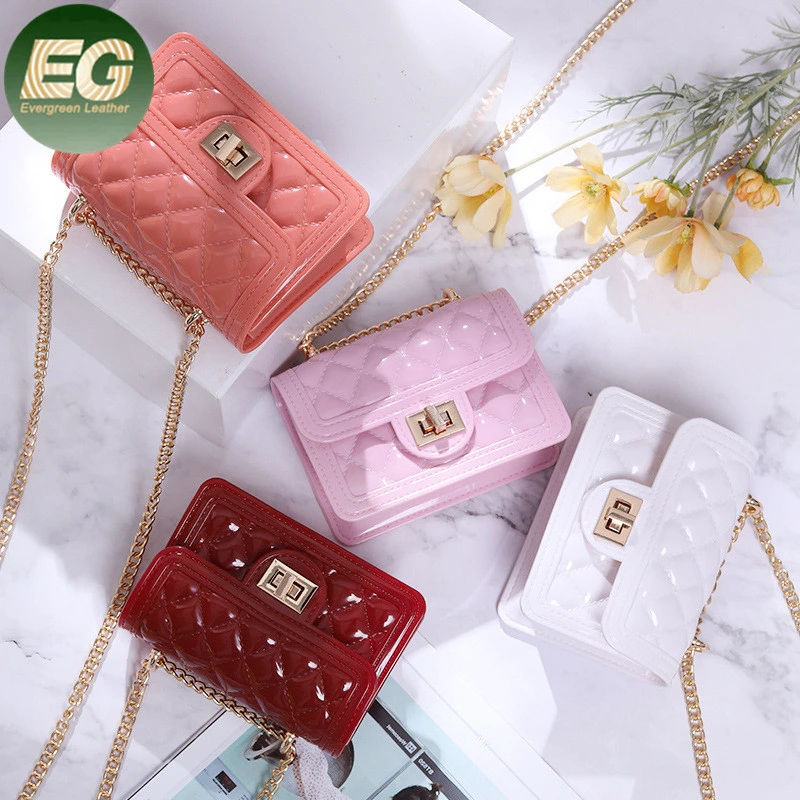 Sh1638 Cute Solid Color Women Square Chain Purse New Handbags Ladies PVC Clear Jelly Transparent Shoulder Bags