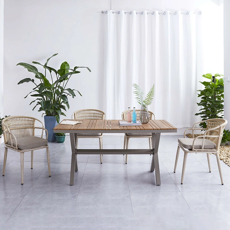 Rectángulo de la cena de aluminio mesa y silla de comedor Muebles de madera al aire libre para Restaurante